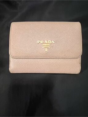 Prada Compact Saffiano Leather Wallet in Blush Pink with Gold Logo